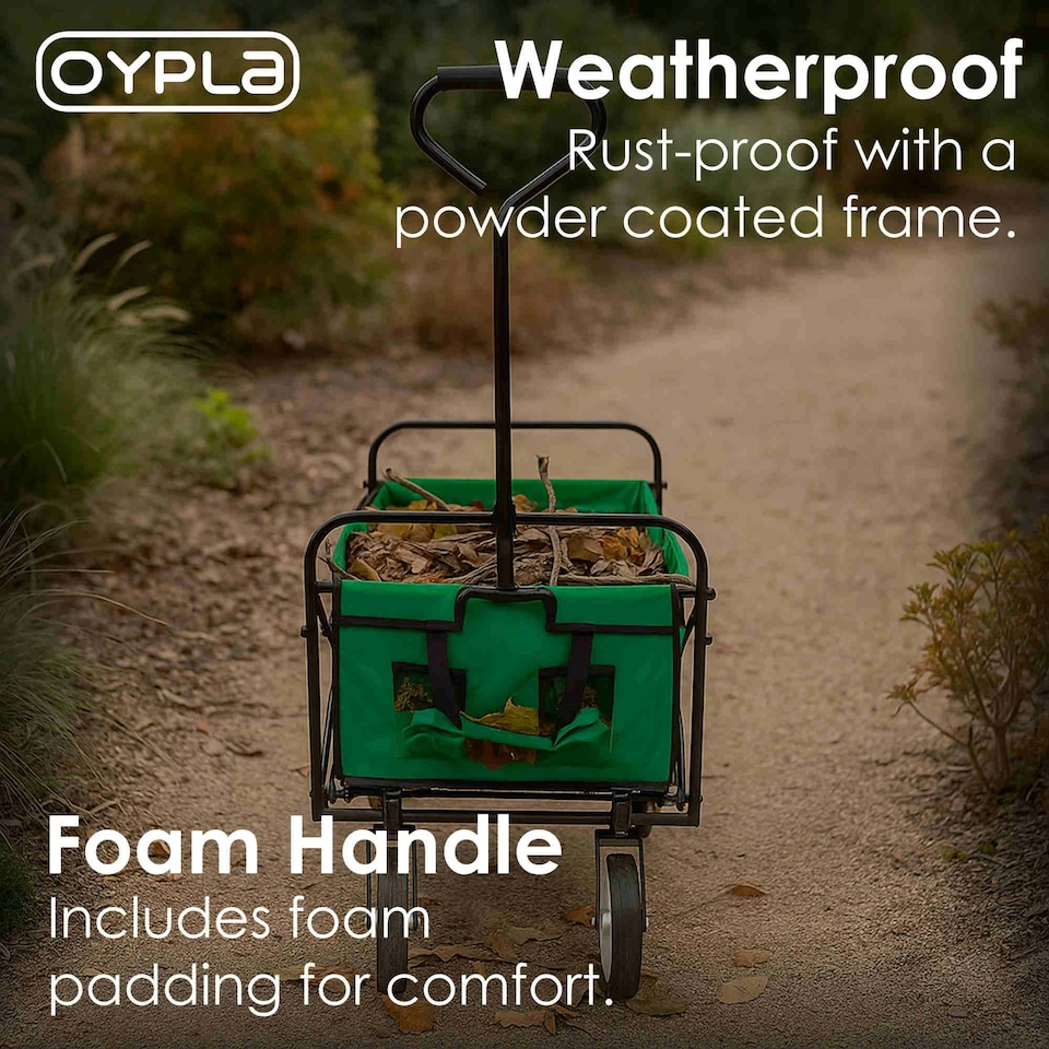 image 1 of Oypla Green Heavy Duty Foldable Garden Festival Trolley Folding Cart Wagon Truck Wheelbarrow