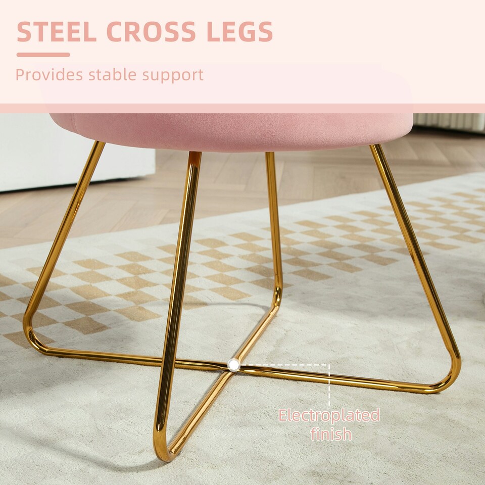 image 1 of HOMCOM Accent Chair, Velvet Armchair with Lotus Backrest, Steel Legs, Pink