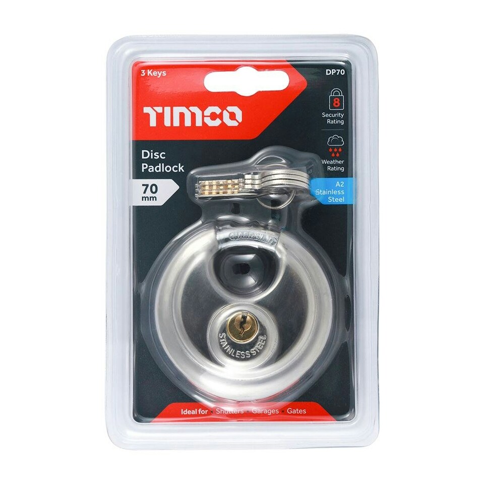 image 1 of Timco - Disc Padlock - A2 Stainless Steel (Size 70mm - 1 Each)
