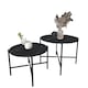 image 1 of 2-Pcs Round Wooden Nesting End Coffee & Side Table Set With Metal Legs | Black | Black Marble