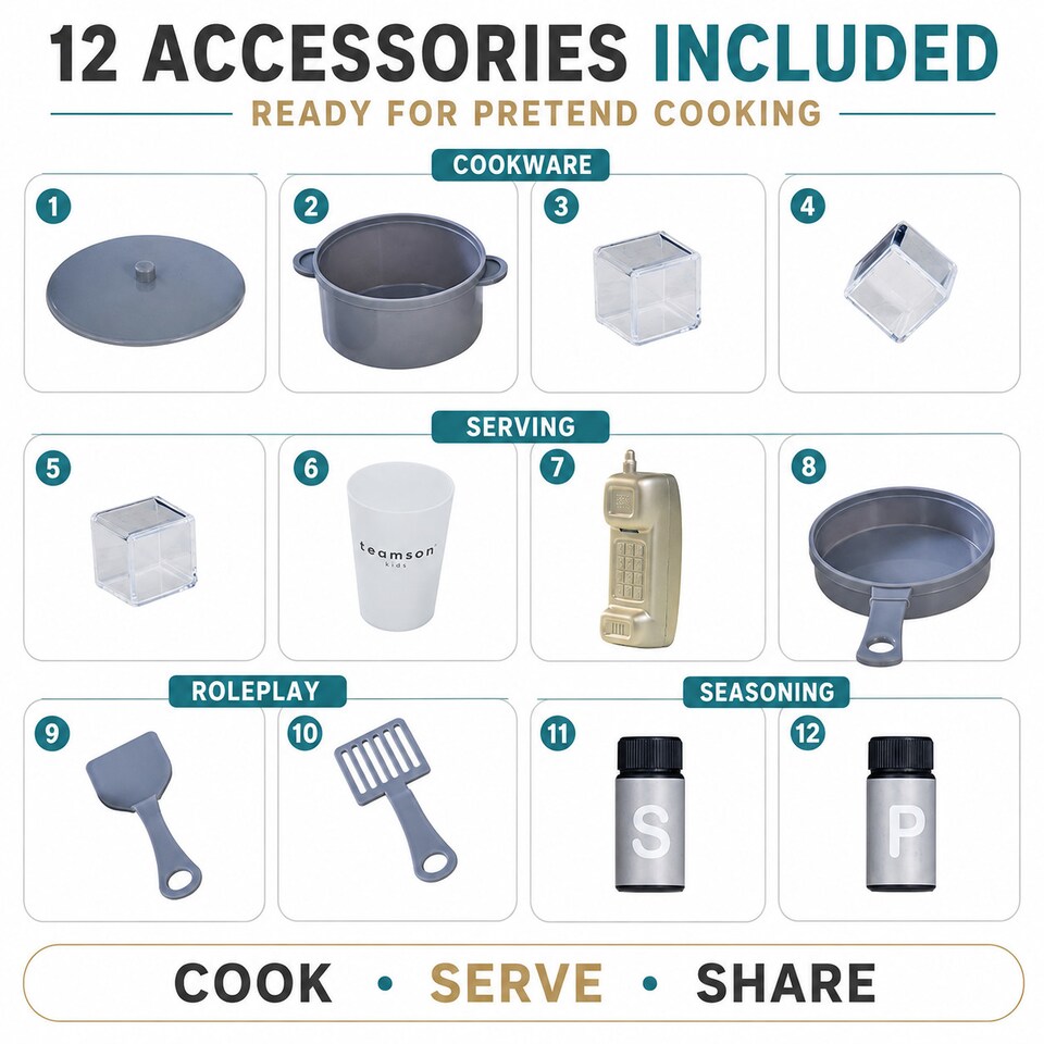 image 1 of Teamson Kids Play Kitchen Set with Ice Maker, Lights, Sounds and 12 Accessories