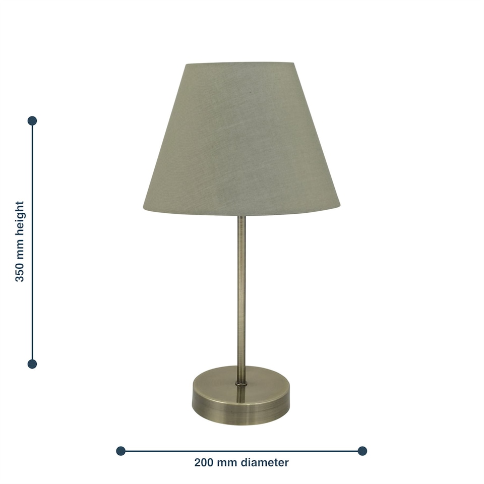 image 1 of Antique Brass Stick Table Lamp with Sage Green Fabric Shade