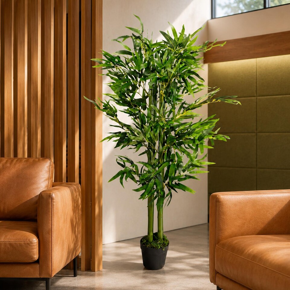 image 1 of 120cm (4ft) Green Leaf Artificial Bamboo Plants Trees - XL | Green | 4ft