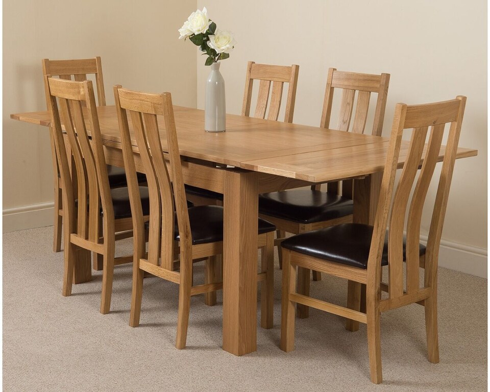 image 1 of Richmond 140-220cm Oak Extending Dining Table and 6 Princeton Chairs | Brown | Brown