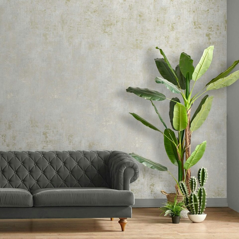 image 1 of World of Wallpaper Industrial Concrete Effect Textured Wallpaper - Grey/Gold - 10m x 53cm Grey