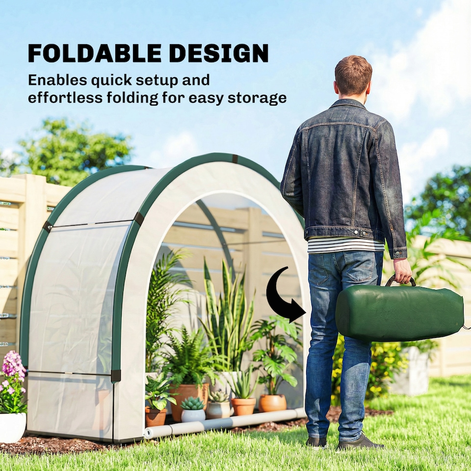 image 1 of Outsunny Foldable Small Greenhouse, Mini Greenhouse with PE Base, Green | Green | Green