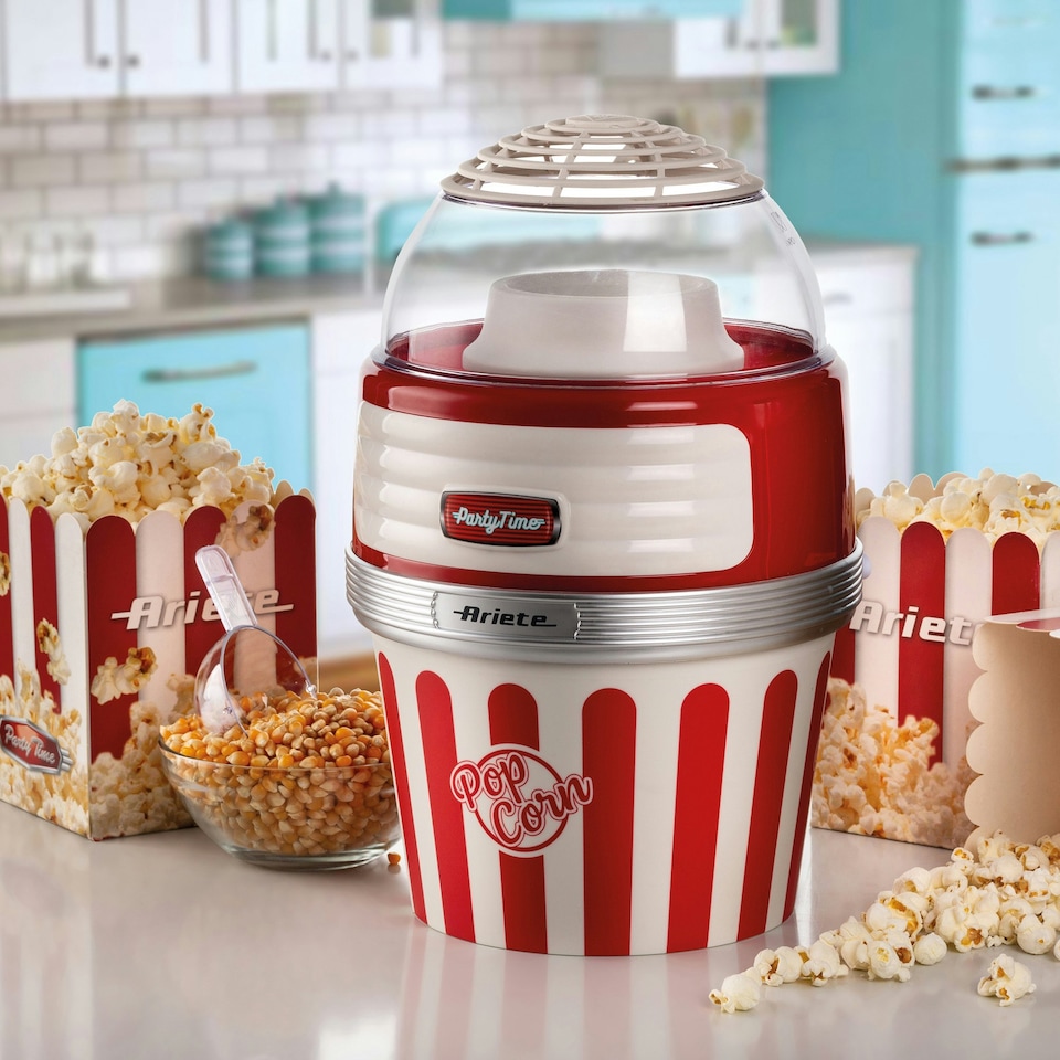image 1 of Ariete 2957 Retro Style Popcorn Maker with Serving Bowl, Red