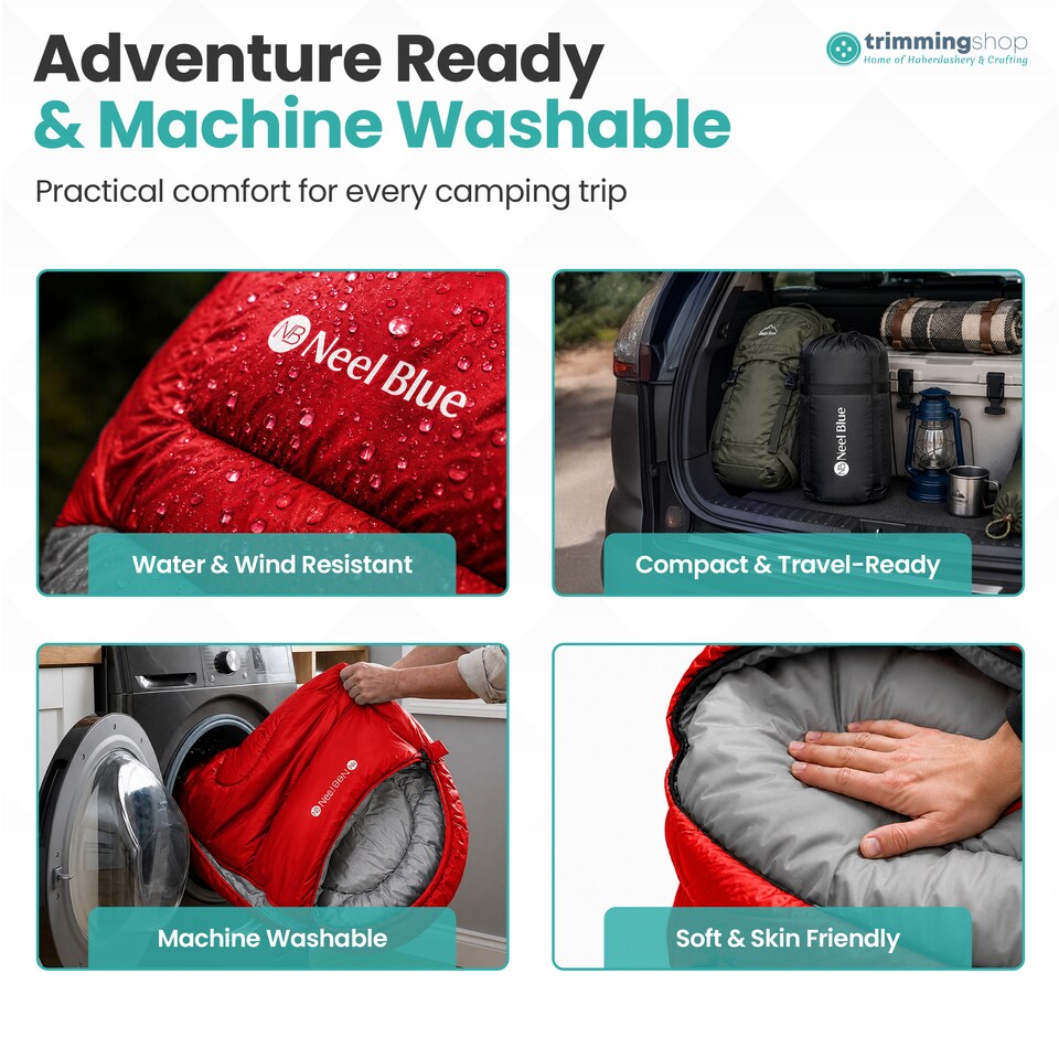 image 1 of 350GSM Mummy Waterproof Sleeping Bag with Hood, 6ft Adults - 3-4 Season
