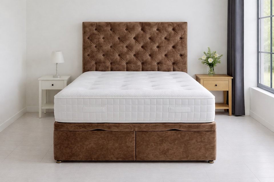 image 1 of Ottoman Bed End Lift Open Truffle Crush Velvet 3ft Single Bed Set