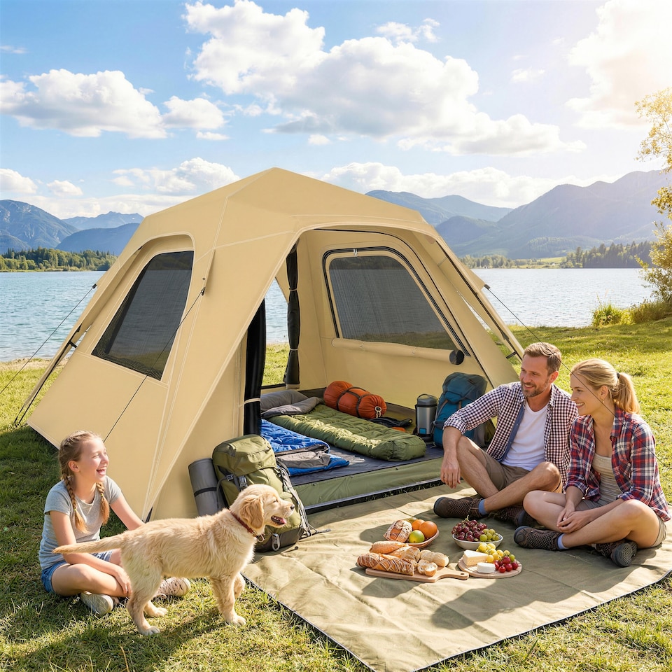 image 1 of Outsunny Pop Up Tent Waterproof Camping Tents 2-3 People Khaki | Brown | Army Green