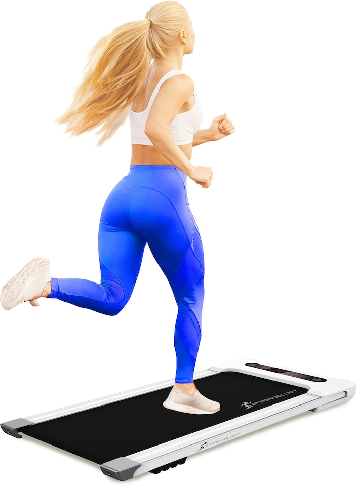 image 1 of Strongology MOTIONIC WHITE Home and Office Ultra Quiet Adjustable Speed 1-8km/h Slimline 2.5HP Bluetooth Treadmill with LED Display - Fully Assembled