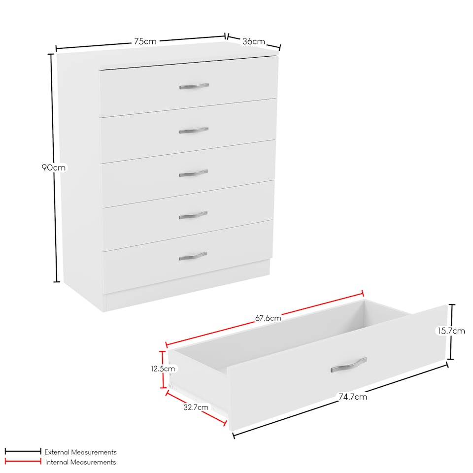 image 1 of Vida Designs Riano 4 Piece Bedroom Set (3 Drawer Bedside Chest, 5 Drawer Chest, 2 Door Wardrobe) White (5)