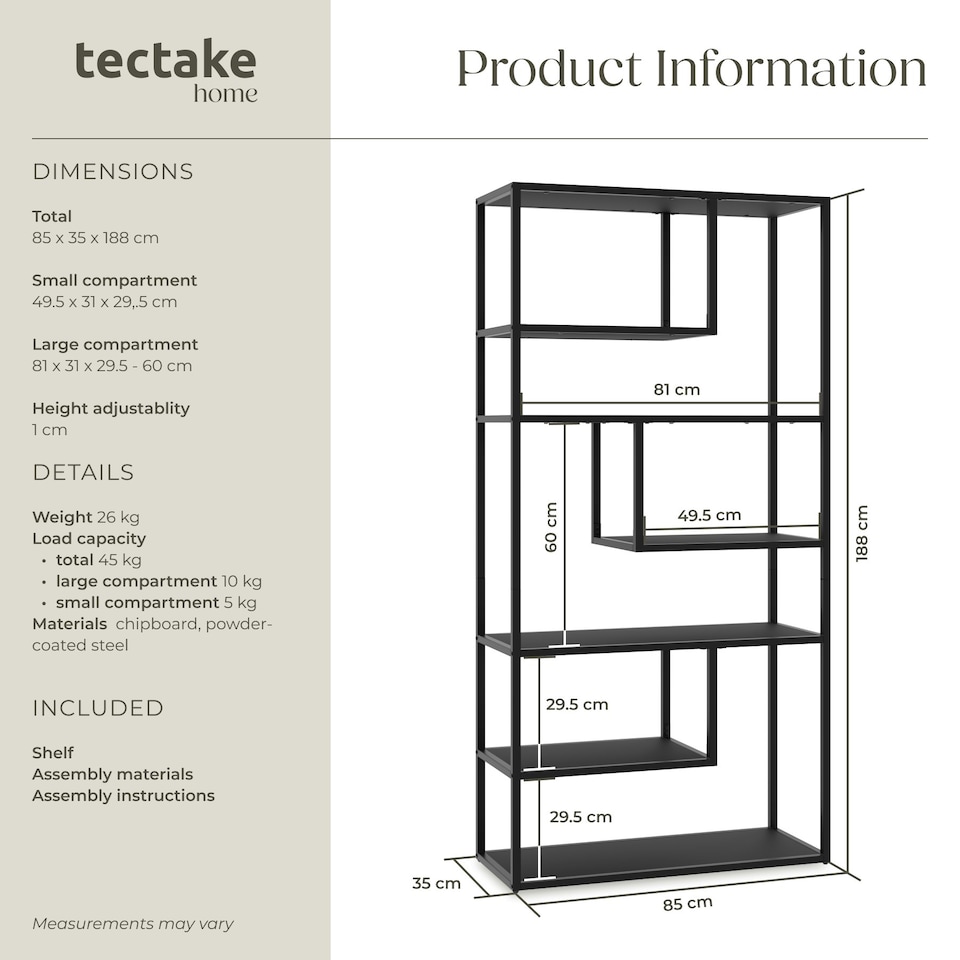 image 1 of Shelving Unit Venda - with 6 compartments Black
