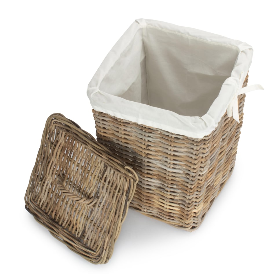 image 1 of Small Square Rattan Laundry Basket | Brown | Brown