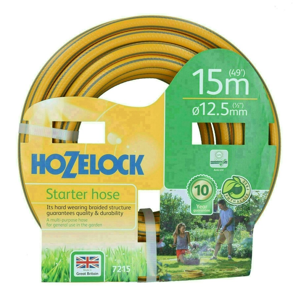 image 1 of Hozelock Starter Garden Hose Pipe 12.5mm 15m Flexible PVC Watering Yard Yellow