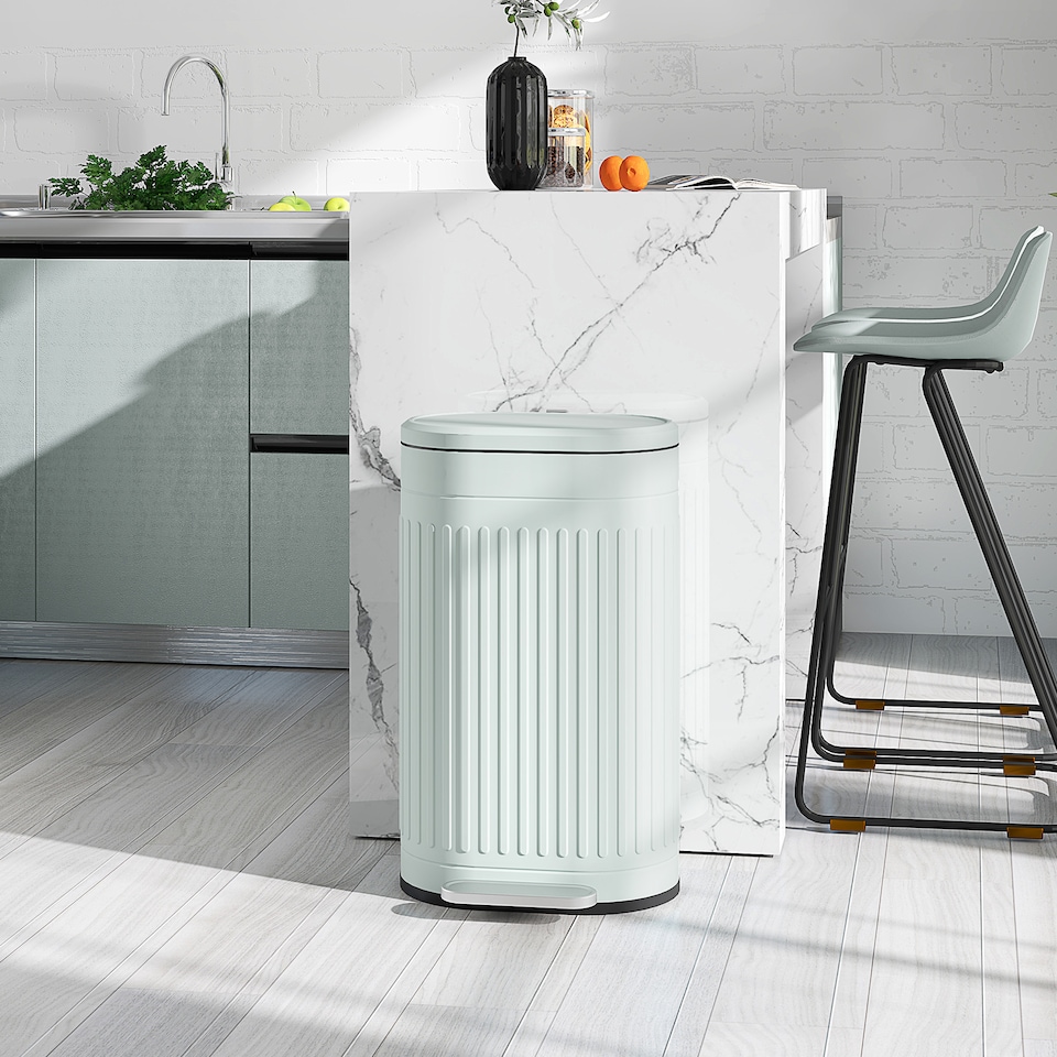 image 1 of HOMCOM 30 Litre Pedal Bin, Fingerprint Proof Kitchen Bin with Soft-close Lid, Metal Rubbish Bin with Foot Pedal and Removable Inner Bucket, Light Green | Green | Light Green | 1