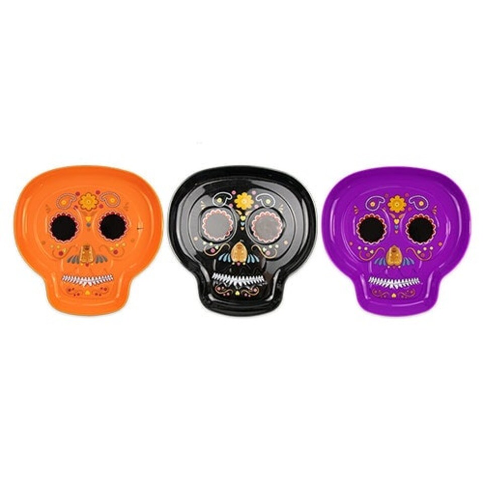 Assorted Halloween Sugar Skull Shaped Reusable Plastic Tray 28cm
