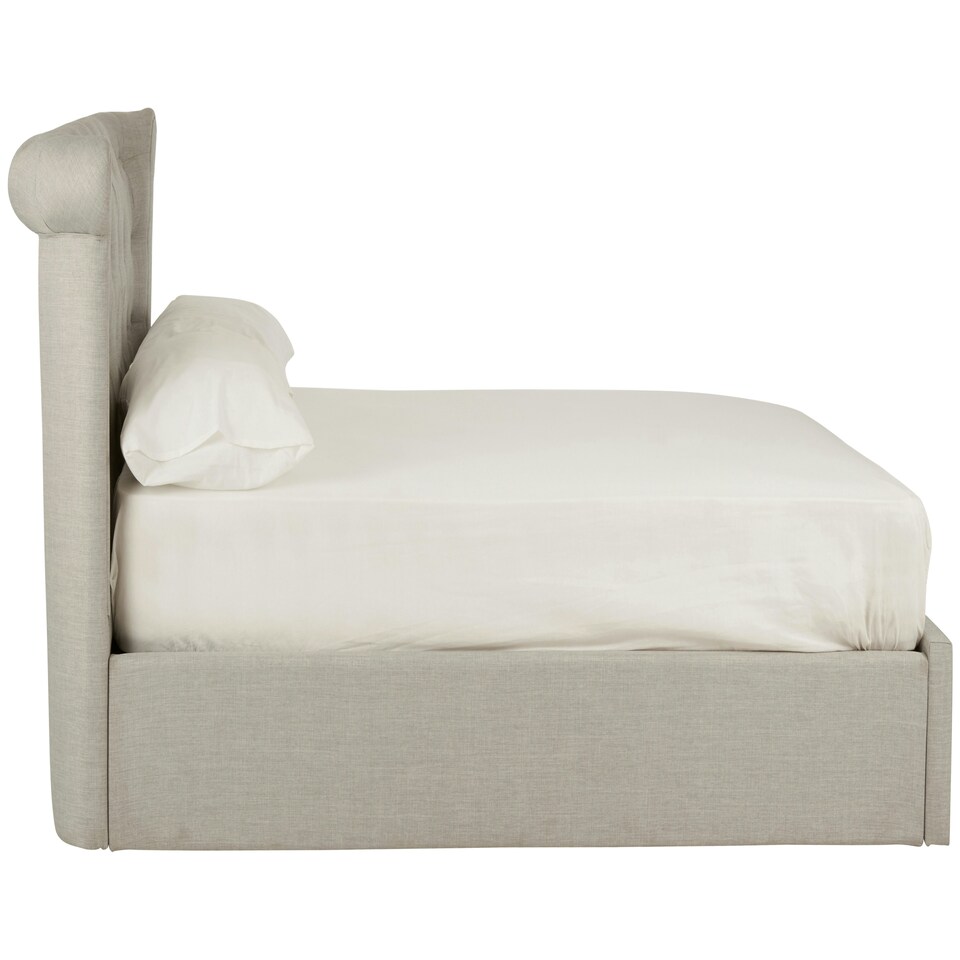 image 1 of Interiors By Premier Contemporary Light Grey Double Ottoman Bed, Elegant Winged Headboard Bedroom Bed, Ottoman Stud Detailed Bed