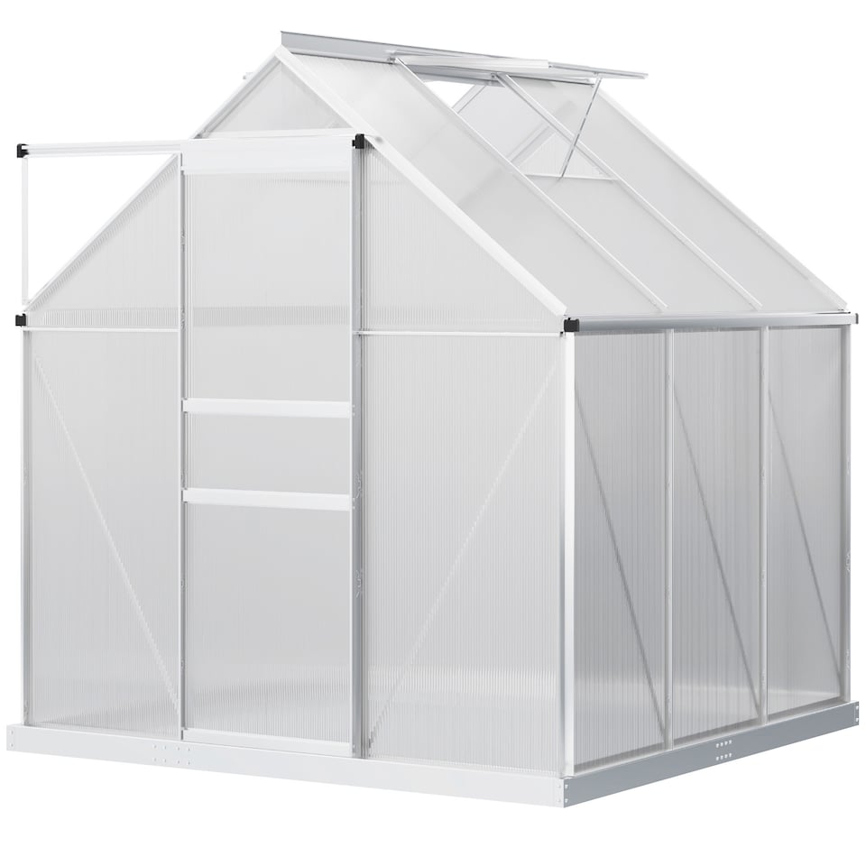 image 1 of Outsunny Polycarbonate Walk-in Garden Greenhouse w Sliding Door Silver Tone