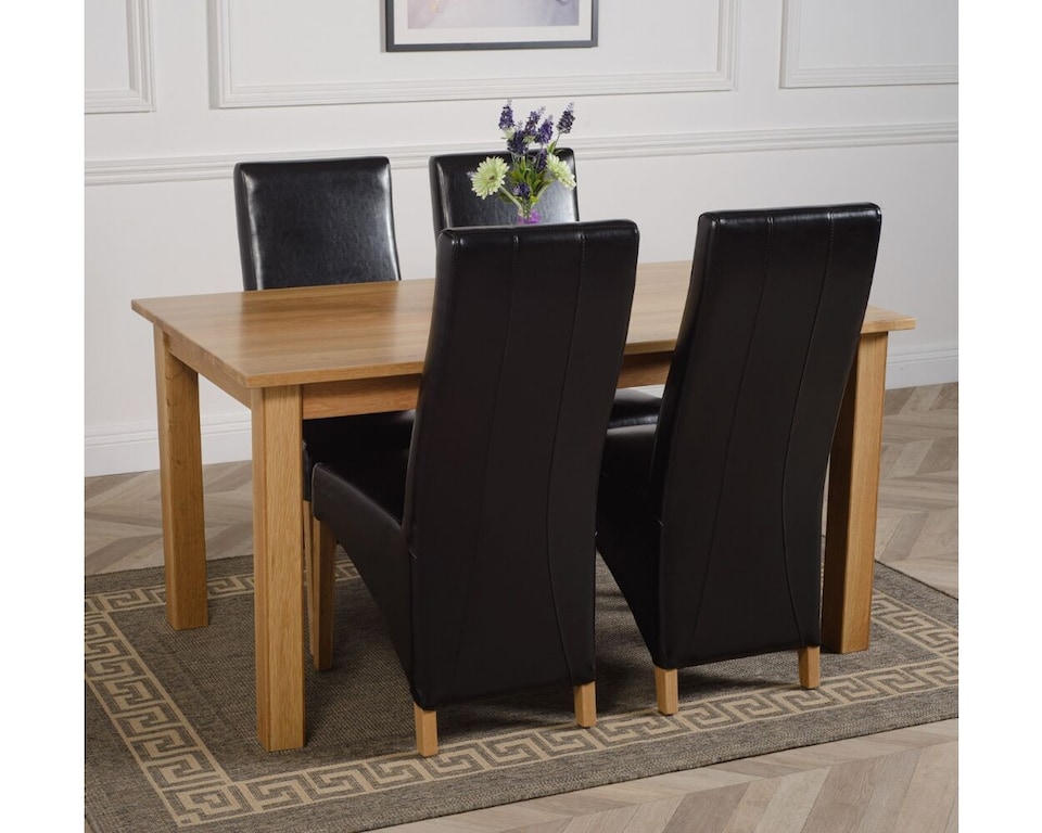 image 1 of Oslo 150 x 90 cm Medium Oak Dining Table and 4 Lola Leather Chairs | Black | Black
