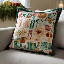 Furn All Wrapped Up Velvet Faux Fur Cushion | Green | Emerald/Red