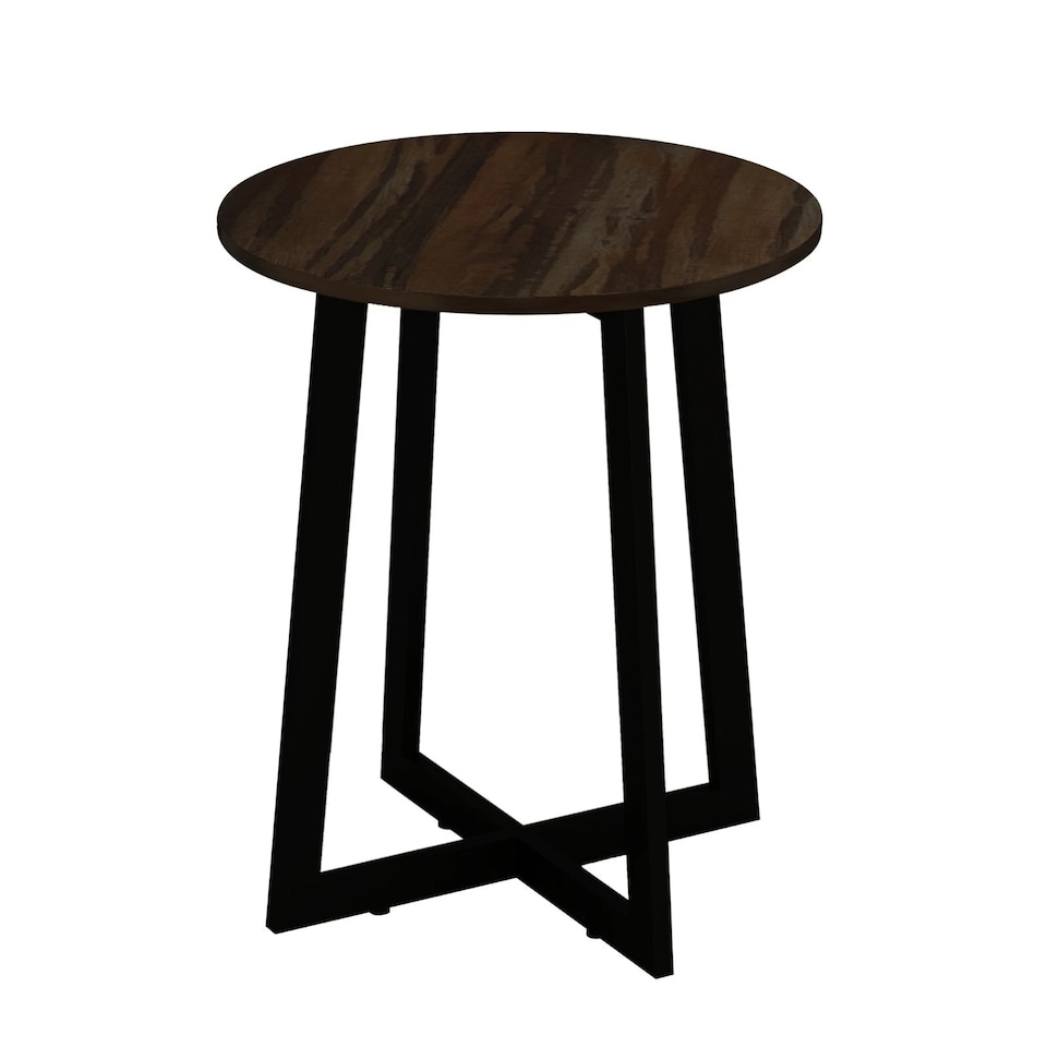 image 1 of Round MDF Coffee Side End Table with Steel Frame Legs Marble Look Living Room | Multi | Dark Walnut | 1
