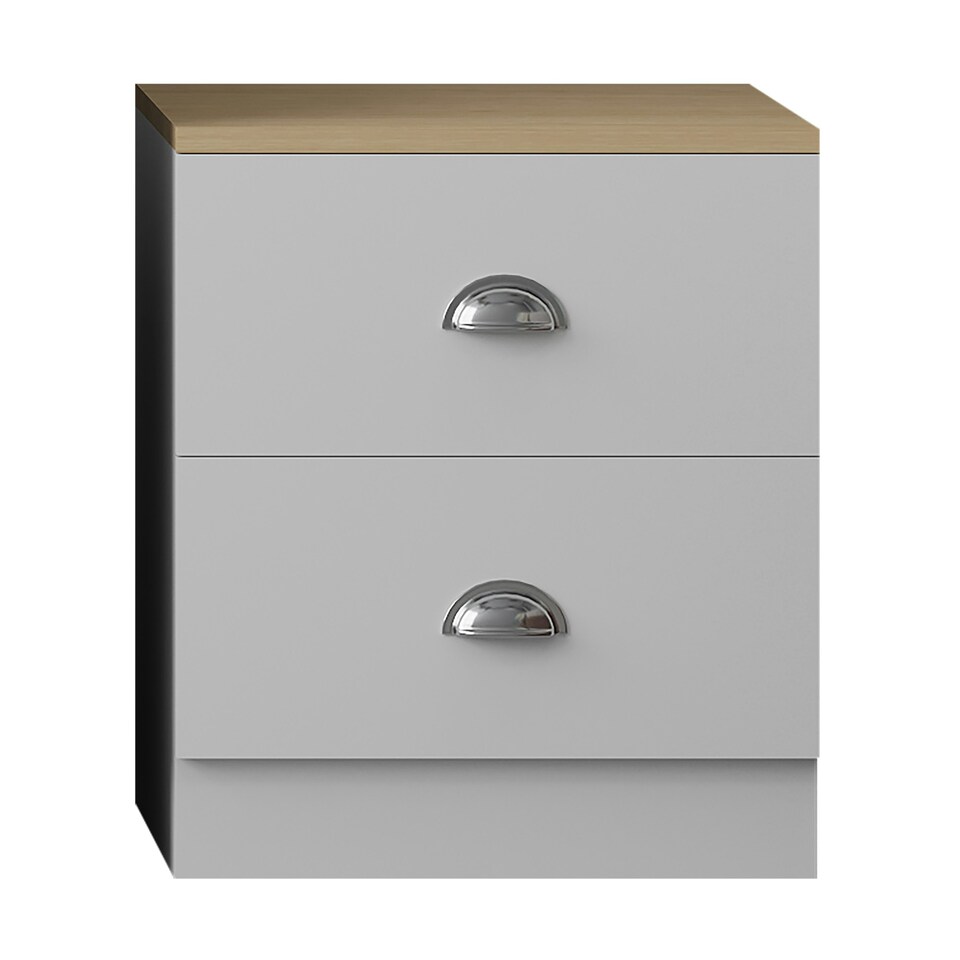 image 1 of FWStyle Esher 2 Drawer Bedside Table Matt White With Oak Top