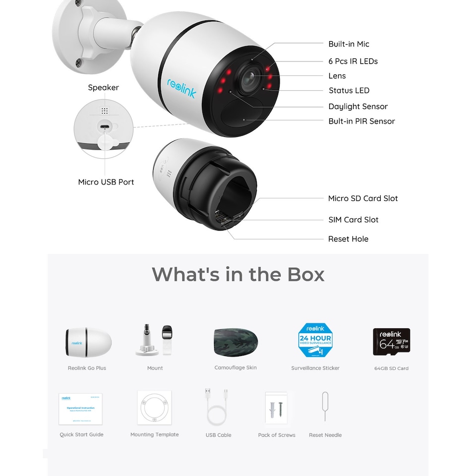 image 1 of Reolink Advantage Series G330 2K Battery 4G LTE Outdoor Security Camera with Solar Panel + 64GB
