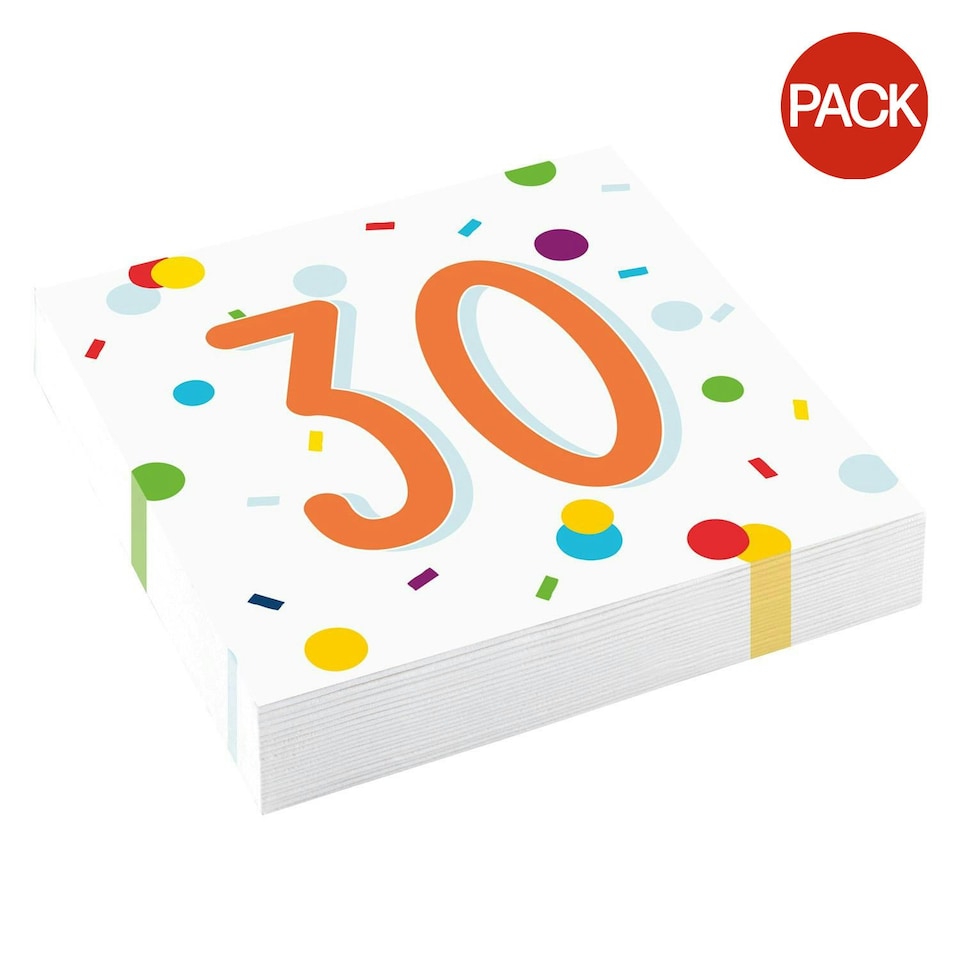 Amscan Confetti 30th Birthday Disposable Napkins (Pack of 20) - Multicoloured - One Size