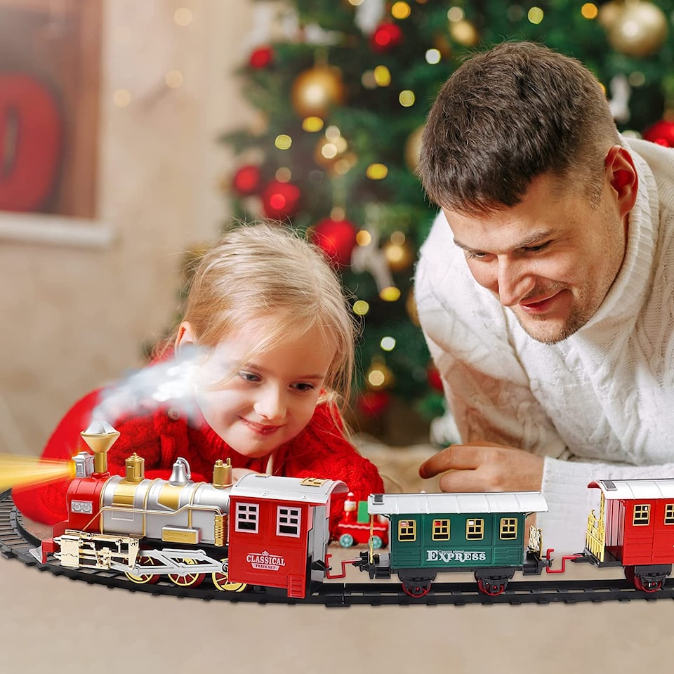 image 1 of 13-Piece Classic Toy Train Set for Kids With Light Smoke Realistic Sounds & 11ft Track Perfect for Christmas Display & Year Round Play