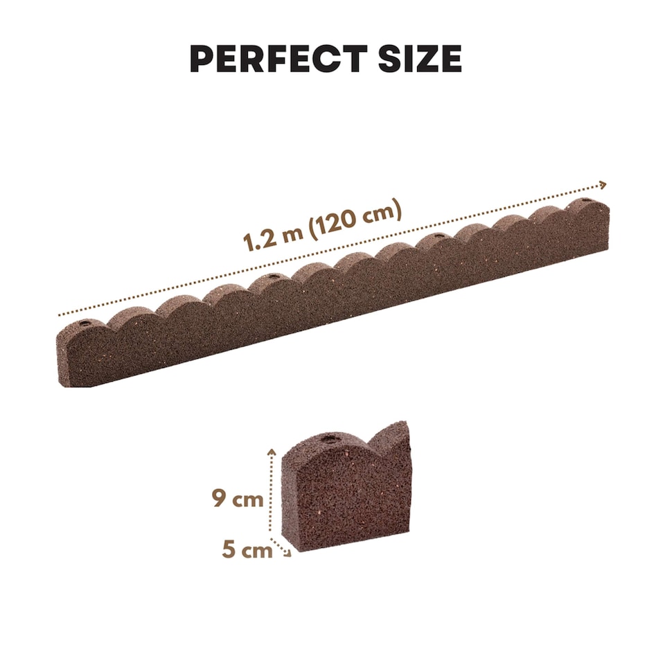 image 1 of Recycled Rubber Scallop Garden Edging Border - Brown - Pack of 4 | Brown | Brown | Pack of 4 | 1