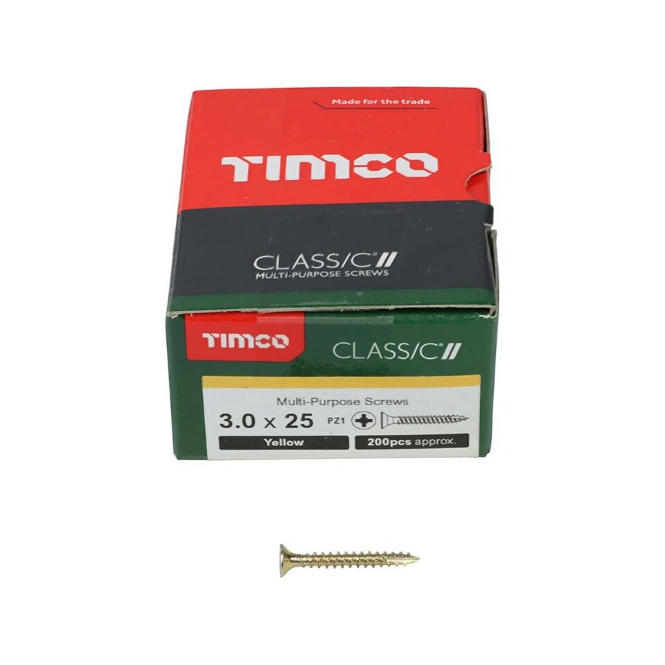 image 1 of Timco - Classic Multi-Purpose Screws - PZ - Double Countersunk - Yellow (Size 3.0 x 25 - 200 Pieces)