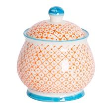 Nicola Spring Hand-Printed Sugar Bowl - 10cm - Orange | Orange | Multi-Coloured