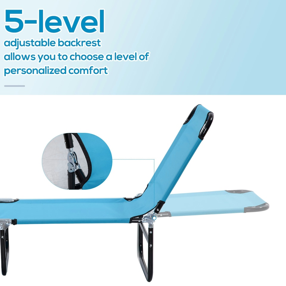 image 1 of Outsunny Reclining Lawn Chaise Lounge Folding Chair Adjustable Backrest, Blue
