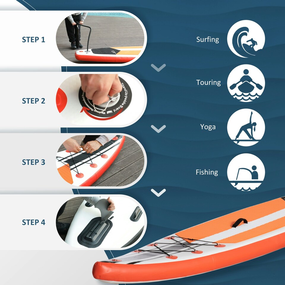image 1 of Outsunny 10Ft Inflatable Paddle Stand Up Board w/ Adjustable Paddle - White White