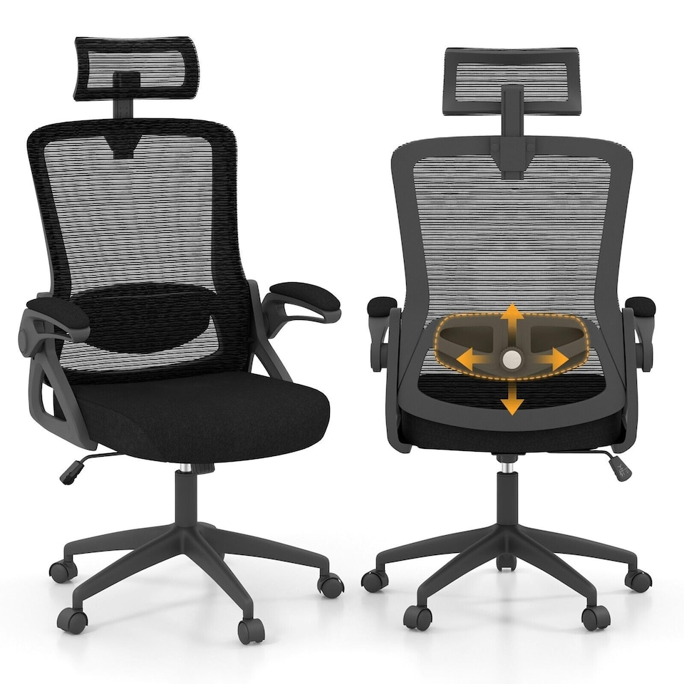 image 1 of COSTWAY Ergonomic Office Chair Adjustable Swivel Lumbar Support Black