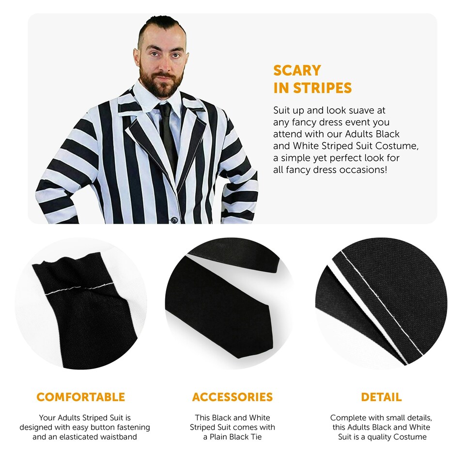 image 1 of Men's Black and White Striped Suit Costume N/A | XL