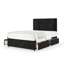 Ortho Classic Orthopaedic Black Naples Velvet 4 Drawer Divan Set And Valencia Headboard Double