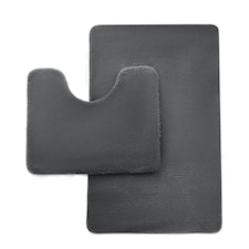 VELVETIO Faux Fur Bath Mat Set Shaggy Super Soft Plush Anti Slip PVC Back Grey | Charcoal