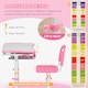 image 6 of HOMCOM Kids Desk and Chair Set Adjustable Tiltable with Drawer Pen Slot Hook | Pink