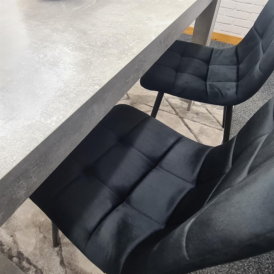 image 1 of Modern Grey Dining Table Set with 2 Black Velvet Chairs And 1 Bench Dining Room Furniture | Black | One Size | 4