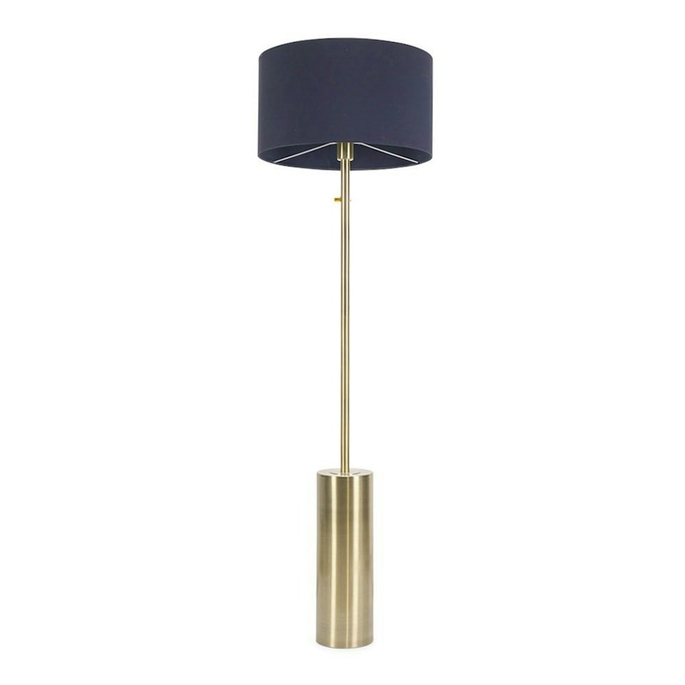 image 1 of ValueLights Lexy Antique Brass Dimmable Floor Lamp with Navy Blue Shade | Blue