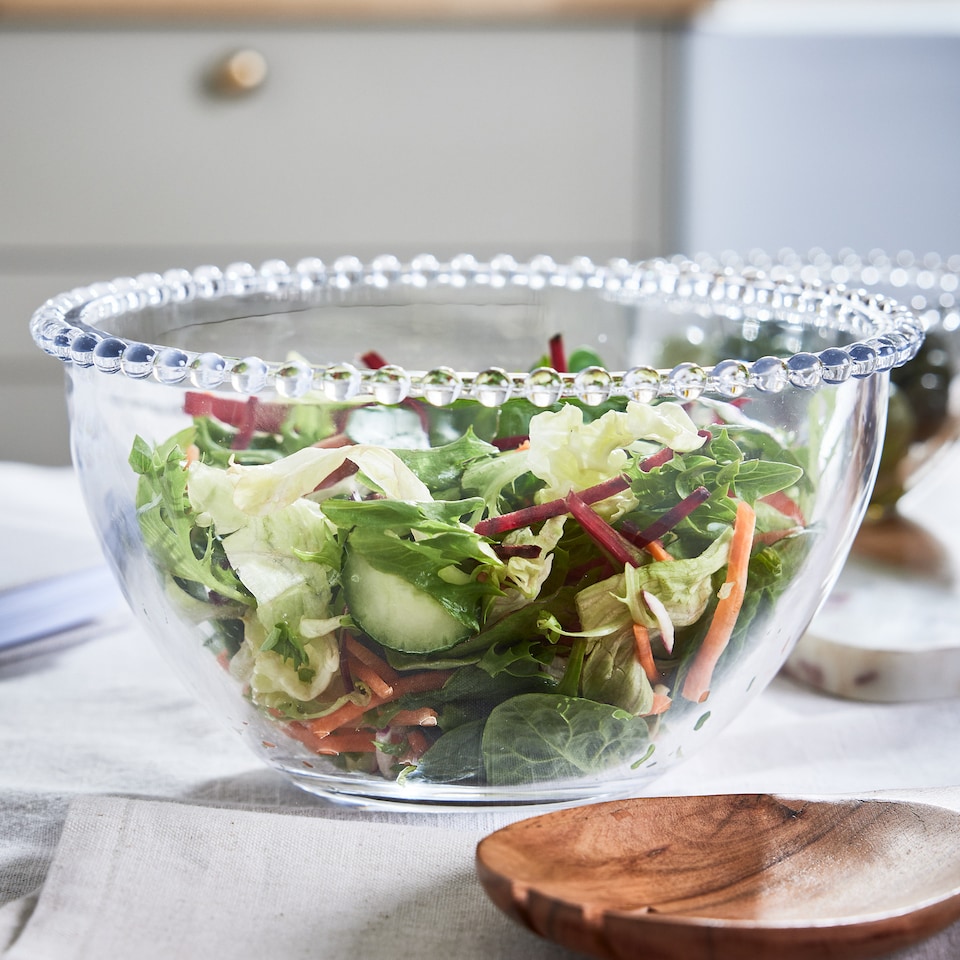 image 1 of Bella Perle Glass Beaded Edge Dinnerware Serving Salad, Dinner, Breakfast Bowl Gift Idea | Clear | Transparent | Medium | 1