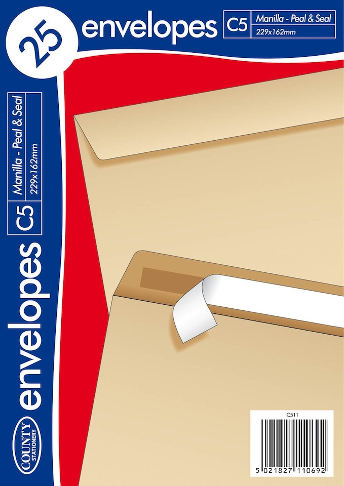 image 1 of Pack of 25 C5 Peel & Seal Manilla Envelopes