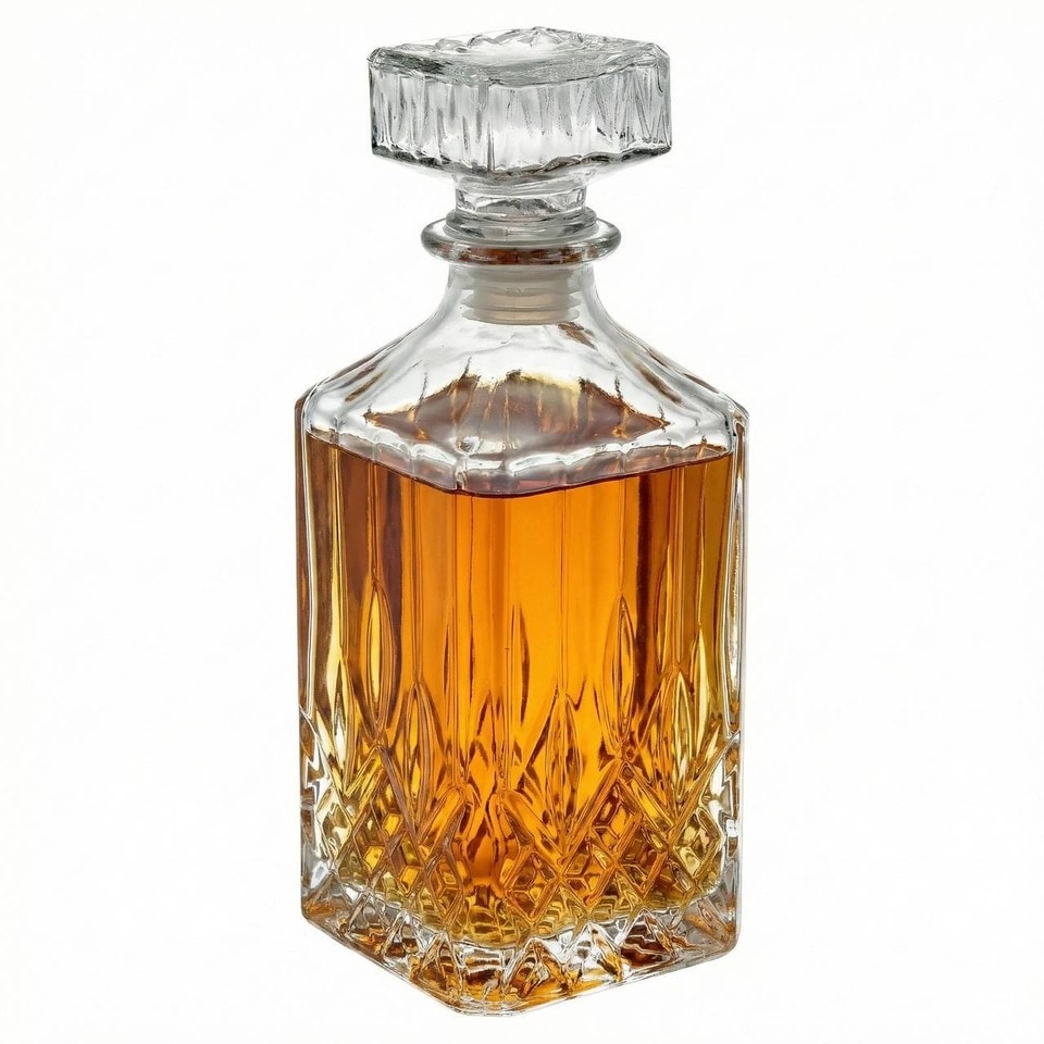 image 1 of 1L Round Glass Whisky Whiskey Decanter Cut Look Carafe Bar Spirits Brandy Sherry