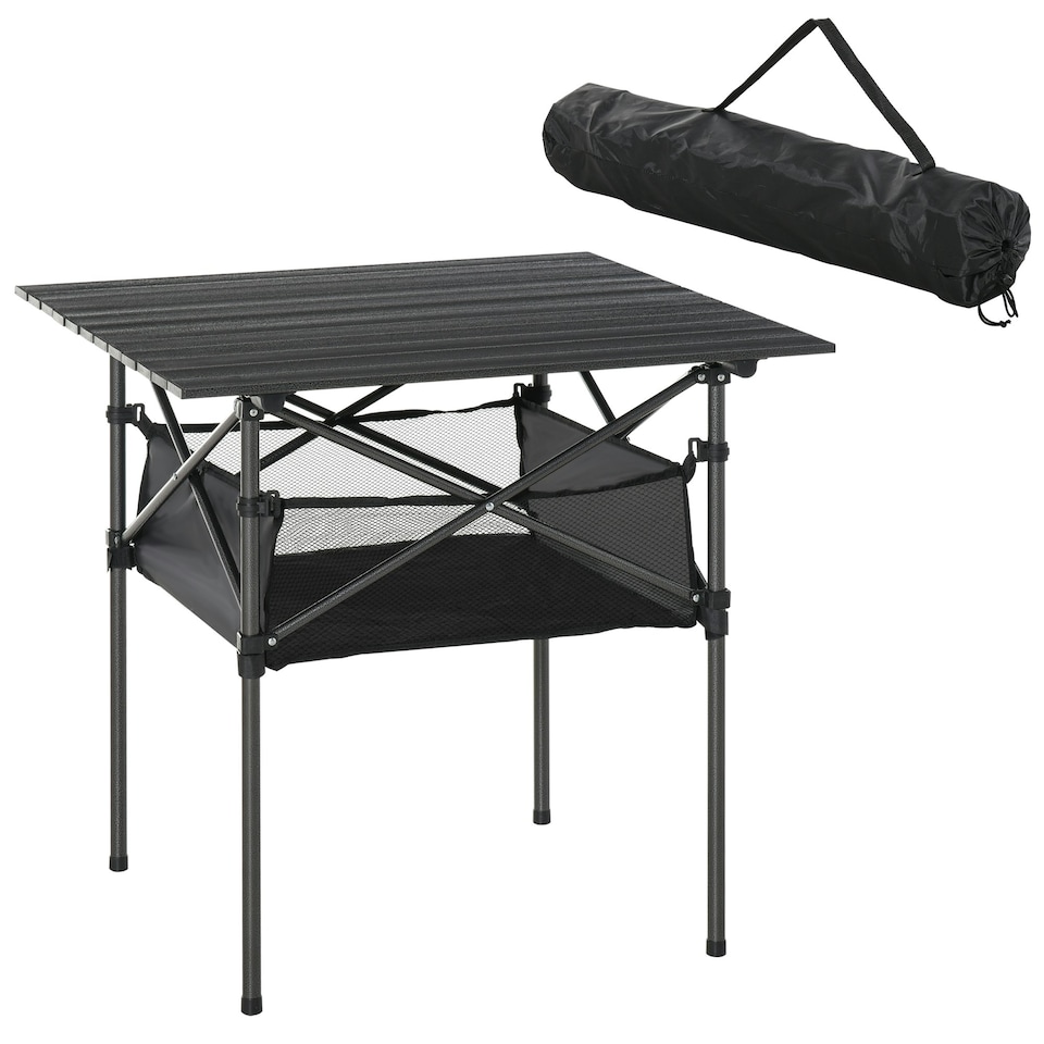 image 1 of Outsunny Aluminum Camping Table Folding Table Picnic Table w/ Mesh  Bag, Black