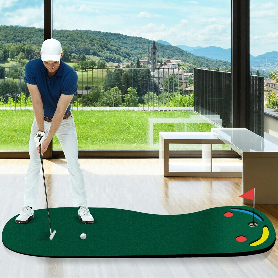 image 1 of COSTWAY Golf Putting Set Golf Practice Three Putting Mat