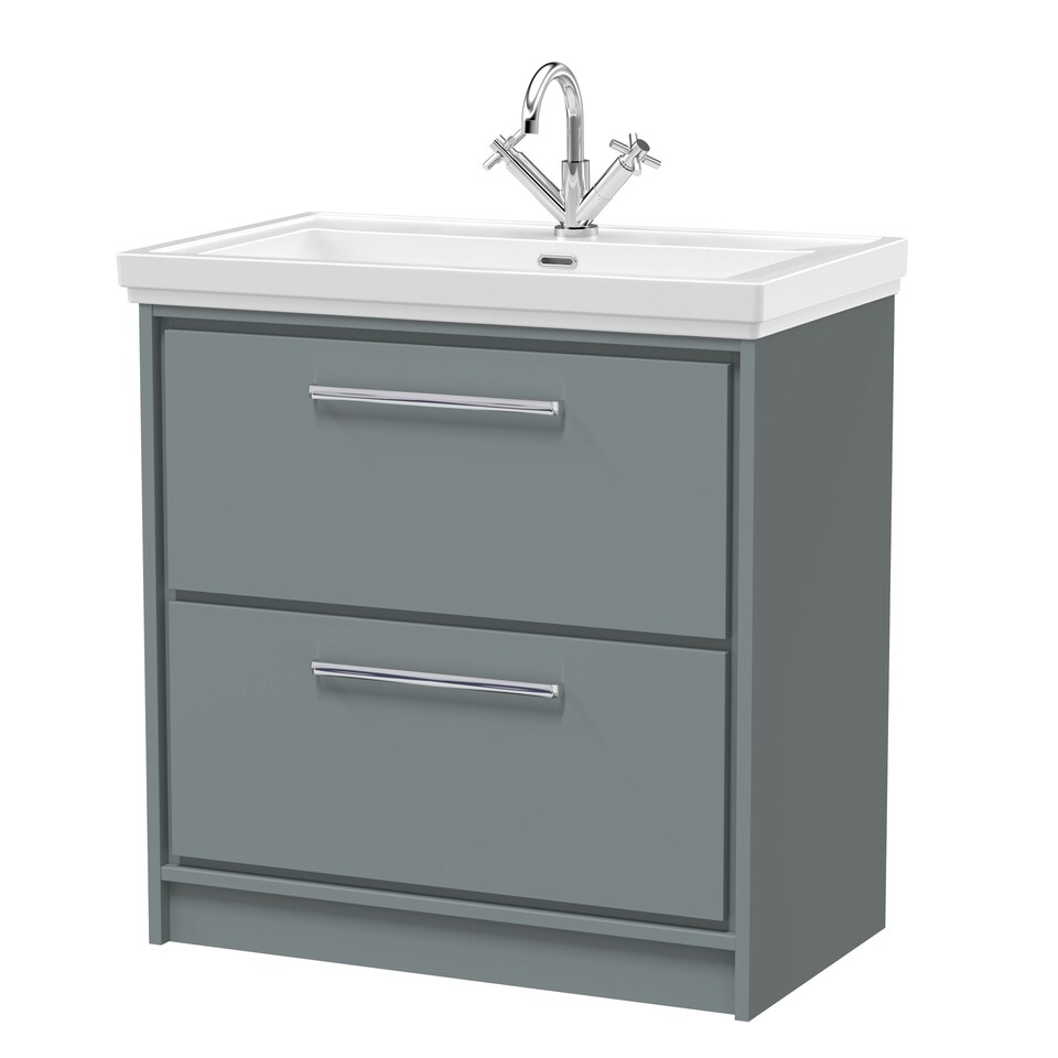 image 1 of Bathroom Floor Standing 2-Drawer Vanity, Fireclay Basin, Grey, 800mm | Grey | Monument Grey | 1