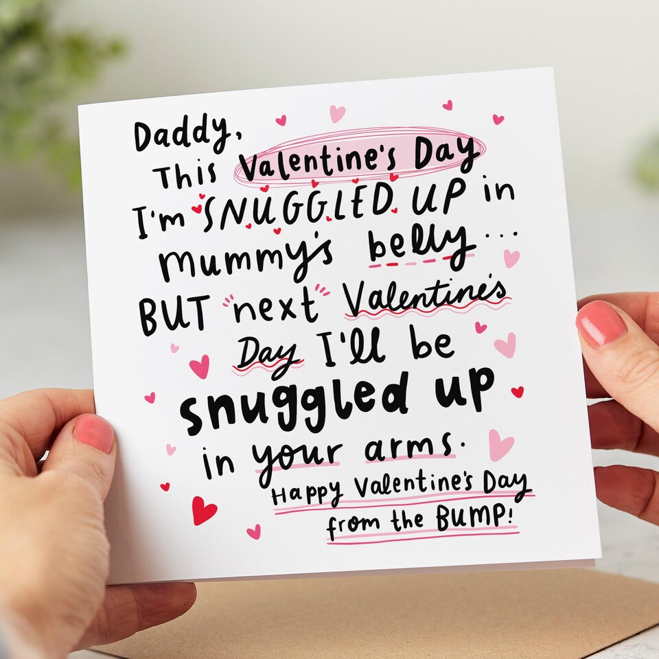 image 1 of Daddy From The Bump Valentine's Day Card, Snuggled Up In Mummy's Belly, Dad To Be, Valentine's Card For Dad