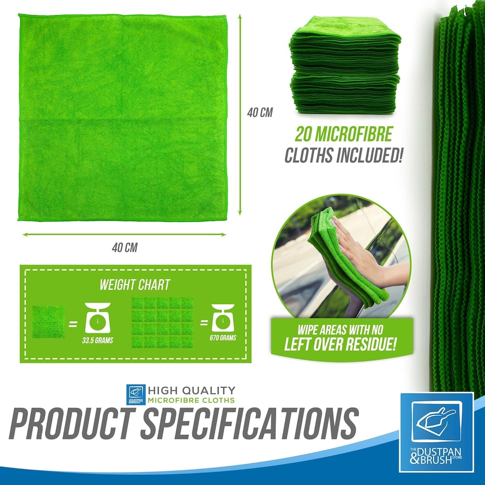 image 1 of Microfibre Cleaning Cloth 40x40cm Super Absorbent Lint Free Microfiber Cloths Cleaning for Home, Kitchen, Mirrors, Car - Pack of 20
